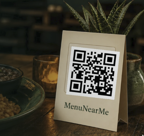 MenuNearMe QR code displayed at a restaurant